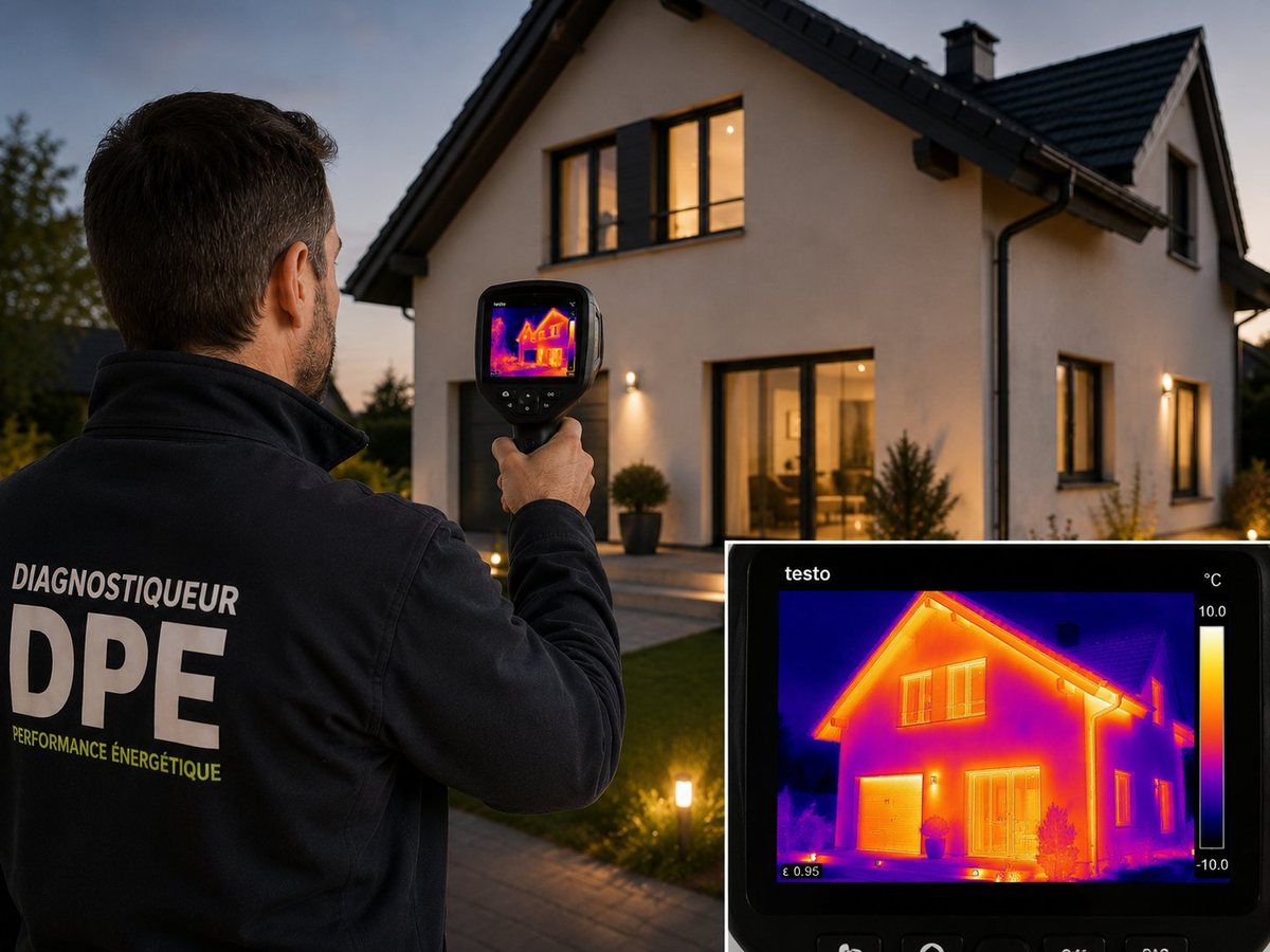 Caméra thermique révélant les déperditions de chaleur d'une maison