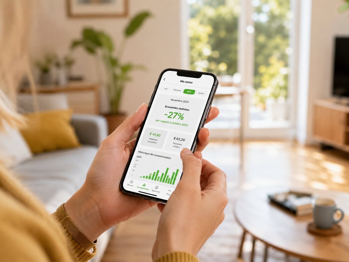 Application de suivi de consommation affichant une baisse de 27%